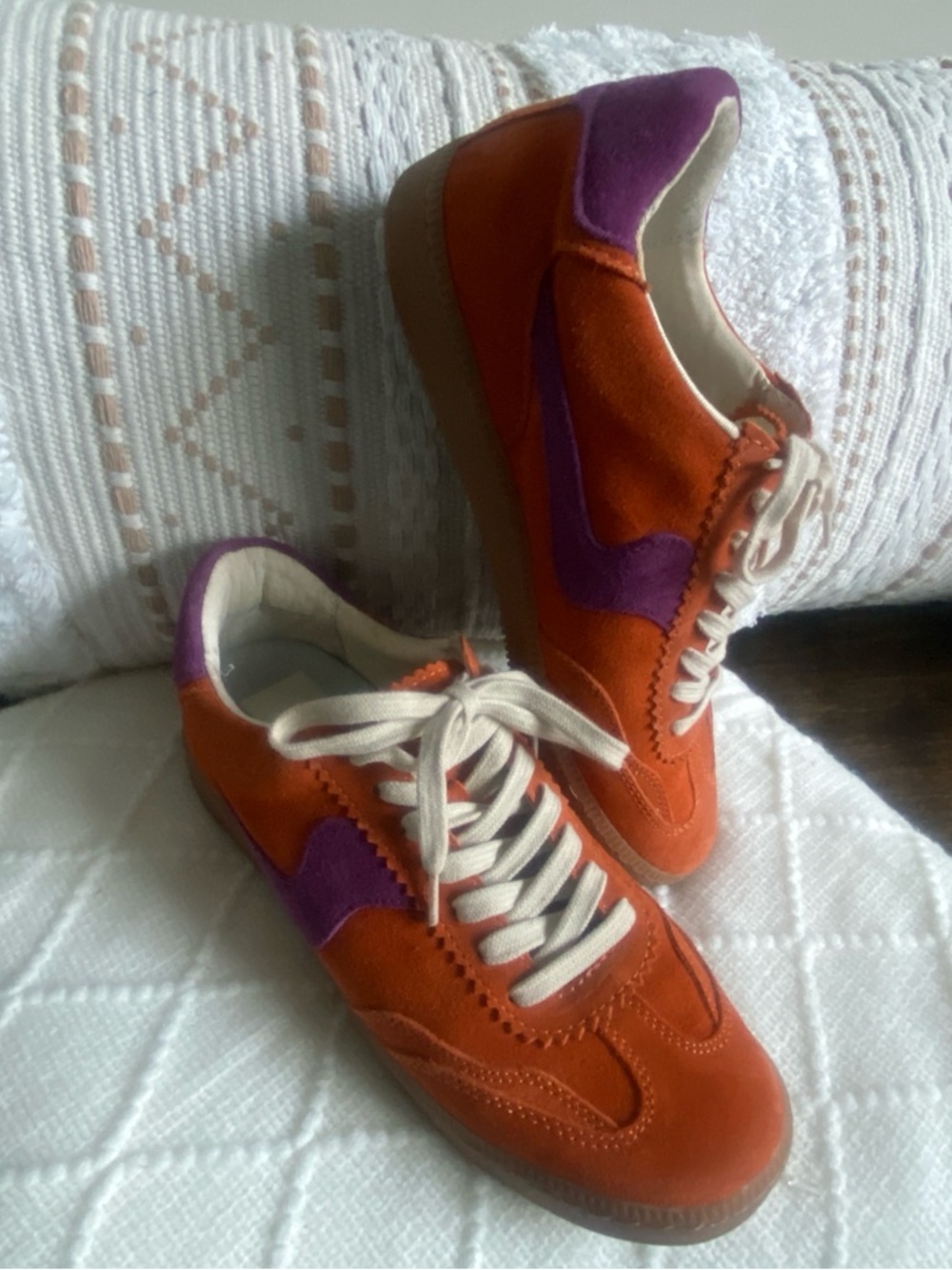 Dolce Vita Orange and Purple Suede Lace-Up Sneakers - Picture 5 of 11